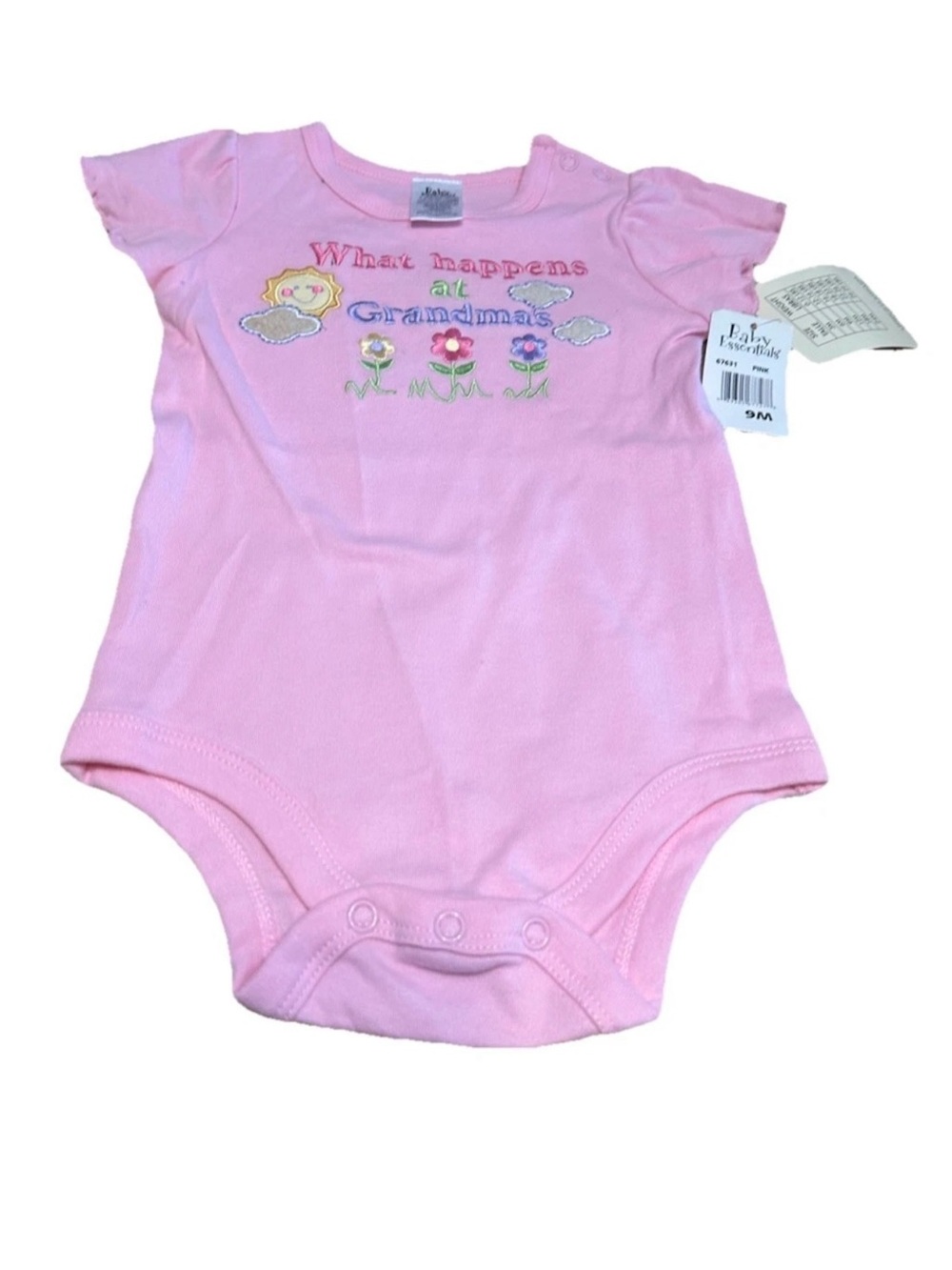 NWT Baby Essentials Girls 9M Pink Grandma Bodysuit One Piece Embroidered